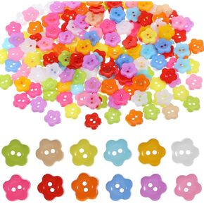 Giantree 200 Flower Buttons, Spring Flower Shaped Two-Hole Sewing Button Colorful Two-Hole Sewing Replacement Buttons for Sewings Crafts Clothing Gifts DIY Projects Scrapbook Decoration - Colorful
