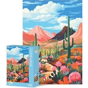 Theo's Puzzles Jigsaw Puzzles 1000 Piece Puzzle for Adults, Families, Desert Beauty Boho Style with Catus and Flowers Pieces Fit Together Perfectly