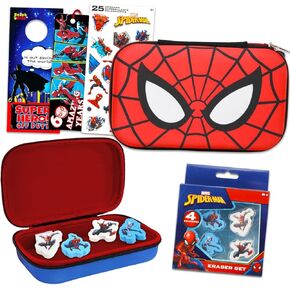 Spider-Man Spiderman Pencil Case for Kids - Marvel Stationery Bundle Pencil Case, Erasers, Stickers, Bookmark, More | Spiderman School Supplies for Boys 4-6