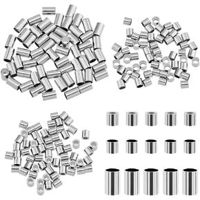 DICOSMETIC 180Pcs 3 Size Stainless Steel Crimp Tube Beads 2/4mm Column Spacer Beads End Stopper Loose Beads for Necklace Bracelet Earring Jewelry Making DIY Crafts, Hole: 1-2mm
