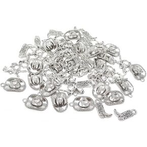 Honbay 60PCS Antique Silver Alloy Western Cowboy Charms Pendants Cowboy Boot Horse Hat Charms for Earrings Bracelet Necklace Jewelry Making (3 Style, 20 of Each)