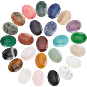 PH PandaHall 25pcs 25x18mm Gemstones Cabochons Flatback, Oval Stone Gem Semi-Precious Gemstones Beads Quartz Chakra Crystal Stones for Bracelet Necklace Earring Pendant Jewelry DIY Craft Making