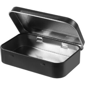 Metal Rectangular Empty Hinged Tins Tin Containers, 3.7 x 2.3 x 0.8 Inch Mini Portable Storage Box with Lid, Black Small Storage Container for Candy Key Earrings Food Storage