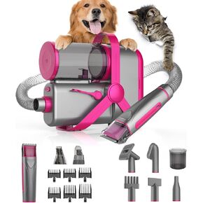 Dog Grooming Kit, Dog Grooming Vacuum, 13000Pa Upgrade Strong Pet Grooming Vacuum for Pets, Scalable Dust Cup, Low Noise, 10 Tools Shedding Grooming for Pet Hair (Rose red)