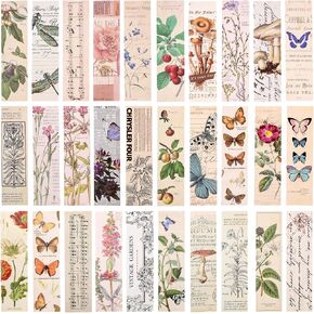 30 Pcs Paper Bookmarks for Book Lovers, Elegant Plant Floral Bookmark, Vintage Natural Themed Book Marks Cute Butterfly Flower Plant Bookmarks Aesthetic Book Accessories for Reading Women