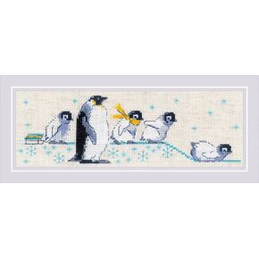 RIOLIS - Penguins 1975, Animals Cross Stitch Kits 9½"x3¼, Cross Stitch Kits for Beginners & Advanced, Crossstitching Kits Adult, Counted Stitching Kits, Embroidery Kit