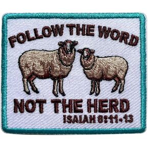 Follow The Word Not The Herd Patch, 3 Inches Iron On/Sew On Embroidered Applique Fabric Western Bible Isaiah Patches for Clothes Backpacks Hat Jeans, Faith Embroidery Patches for Christians