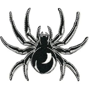 3.5" Spider Iron On Patch - Embroidered Cool Black Widow Boy Boys Horror Halloween Goth Gothic Applique Appliques Iron On Sew On Patches for Holes, Clothing, Jeans, Hat, Backpacks, Clothes