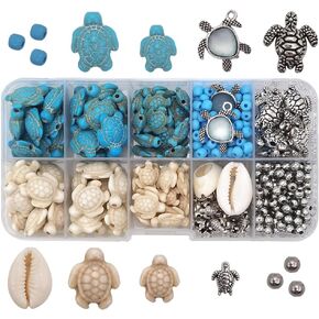 102pcs Turtle Beads Synthetic Turquoise Alloy Turtles Spacer Beads for Summer Jewelry Bracelet Necklace Making