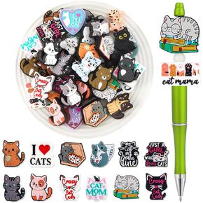40 Pcs Cat Silicone Focal Beads for Pens Silicone Beads Bulk for Keychain Making DIY Gift Necklace Bracelet Jewelry