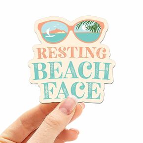 Resting Beach Face Sunglasses Sticker - Funny RBF Shore Vibes Decal - My Happy Place Ocean Vacation Souvenir