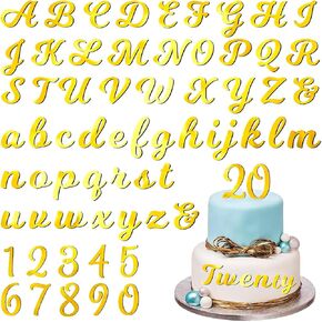 64 Pcs Acrylic Number Alphabet Cake Topper DIY Personalized Name Cupcake Toppers with A-Z Letter 0-9 Number Happy Birthday Set Suitable for Wedding, Birthday, Party Decoration (Gold)