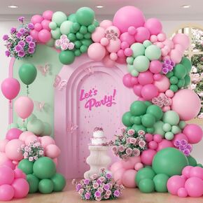 Pink and Green Balloon Arch Kit with Light Pink and Green Balloons for Spring Summer Hawaiian Baby Shower Birthday Party Decorations