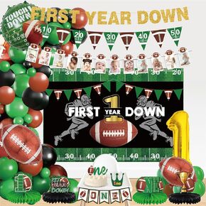 1st birthday decorations boy, First Year Down Football Birthday Party Decorations,1st Year Down Banner,1st Year Down Party Decorations，Football 1st Birthday Backdrop