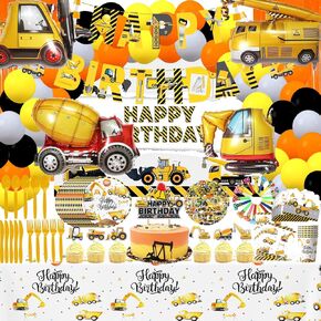339 PCS Construction Birthday Party Supplies, Construction Birthday Decorations Serves 20 Guests, Party Supplies Include Paper Plates, Balloons, Backdrop, Cake Topper, Tableware and More