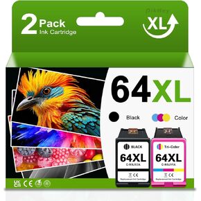 64XL Ink Cartridges Black Color Combo Pack Replacement for HP Ink 64 64XL High Yield for Envy Inspire 7200 7200e 7900 7955e 7958e Envy Photo 7155 7858 7855 Tango Series Printer (2-Pack)