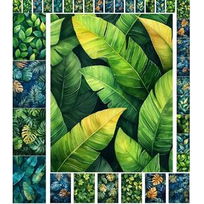 Decoupage Paper Pack (35 Sheets 6"x8") Leafy Wilderness: Lush Greenery in Varying Shades of Green and Blue with Tropical and Decorative Leaves Highlighted Beautifully FLONZ Vintage
