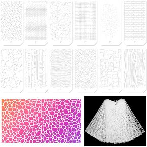 12pcs Cubist Stencils for Painting, Texture Stencils for Fabric Crafts Reusable Mixed Media Painting Templates for Wall Wood Grain Art Card Making Tool Canvas DIY Furniture Paper
