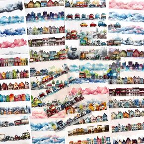 20 Sheets Pre-Cut Scrapbooks City Stickers Books, Streets House Cloud Cars Stickers for DIY Craft, Planners, Journal, Notebook, Laptop, Cell Phone, Calendars, Wedding