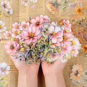 80Pcs Transparent Flower Stickers for Scrapbooking Vintage Flower Stickers Floral Sticker Clear Nature Pressed Wildflower Sticker Decals for Water Bottle Planners Laptops Card Making Journaling in Saudi Arabia
