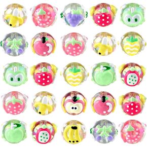 20pcs Luminous Cartoon Fruit Beads for Bracelets Round Bubblegum Beads for Jewelry Making Supplies Random Mixed Summer Fruit Acrylic Beads Colored Spacer Bead Kits Bead Charms for Keychain Accessories