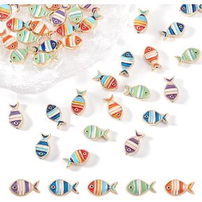 arricraft 30 Pcs Alloy Enamel Fish Beads, 5 Colors Streak Fish Spacer Beads with Golden Side Metal Ocean Animal Beads Summer Beach Beads for Bracelet Necklace Jewelry Making 9x16mm