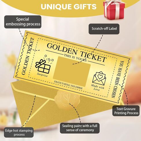 6 مجموعات تذكرة ذهبية مع مظاريف ، وكشف هدية Scratch Off Card Surpress ، بطاقة مثالية لبطاقة عيد ميلاد بطاقة حفلات حفلات السينما القسيمة هدية السحب in Saudi Arabia