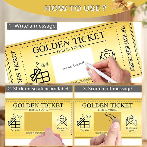 6 مجموعات تذكرة ذهبية مع مظاريف ، وكشف هدية Scratch Off Card Surpress ، بطاقة مثالية لبطاقة عيد ميلاد بطاقة حفلات حفلات السينما القسيمة هدية السحب in Saudi Arabia