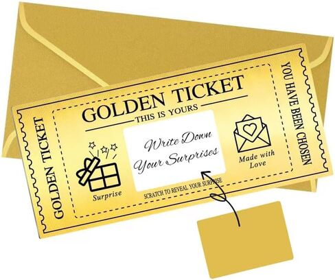 6 مجموعات تذكرة ذهبية مع مظاريف ، وكشف هدية Scratch Off Card Surpress ، بطاقة مثالية لبطاقة عيد ميلاد بطاقة حفلات حفلات السينما القسيمة هدية السحب in Saudi Arabia