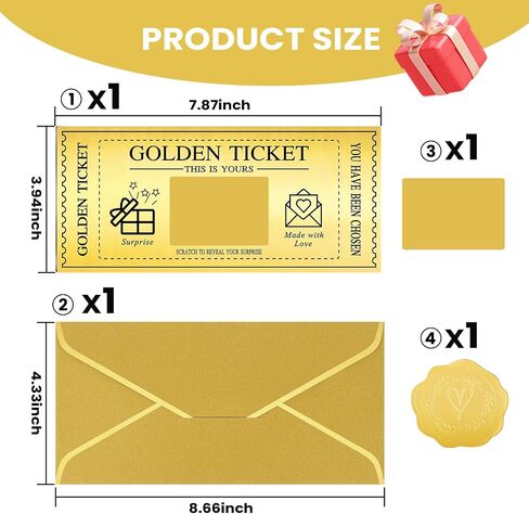 6 مجموعات تذكرة ذهبية مع مظاريف ، وكشف هدية Scratch Off Card Surpress ، بطاقة مثالية لبطاقة عيد ميلاد بطاقة حفلات حفلات السينما القسيمة هدية السحب in Saudi Arabia