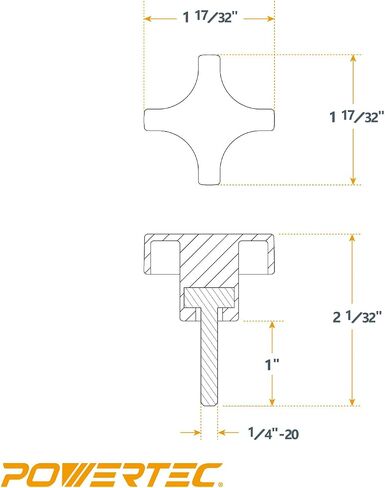 POWERTEC QNB3008-P2 مقابض مسمارية ذات 4 نقاط، 1/4 بوصة - 20 مسمار إبهام ملولب على شكل نجمة مع مسمار 1 بوصة، 10 قطع in Saudi Arabia
