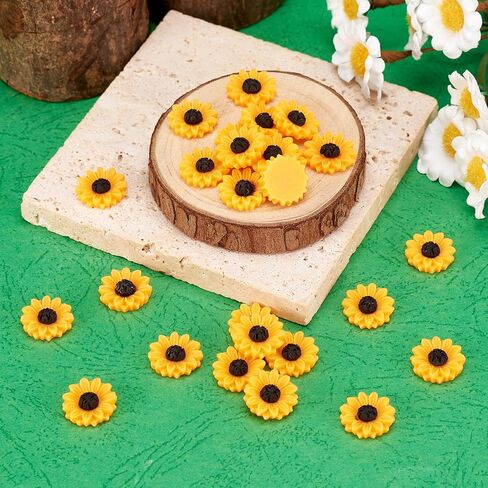 Pandahall 50pcs Flatback راتنجات عباد الشمس cabochons 15x5mm undrilled floral cameo charms charms for diy jewlery scrapbooking esbellishments (darkorange) in Kuwait