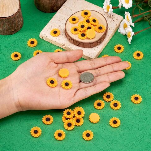Pandahall 50pcs Flatback راتنجات عباد الشمس cabochons 15x5mm undrilled floral cameo charms charms for diy jewlery scrapbooking esbellishments (darkorange) in Kuwait
