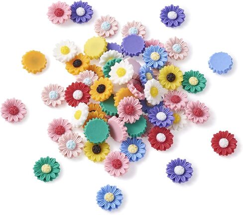 Pandahall 50pcs Flatback راتنجات عباد الشمس cabochons 15x5mm undrilled floral cameo charms charms for diy jewlery scrapbooking esbellishments (darkorange) in Saudi Arabia