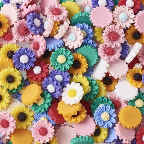 Pandahall 50pcs Flatback راتنجات عباد الشمس cabochons 15x5mm undrilled floral cameo charms charms for diy jewlery scrapbooking esbellishments (darkorange) in Saudi Arabia