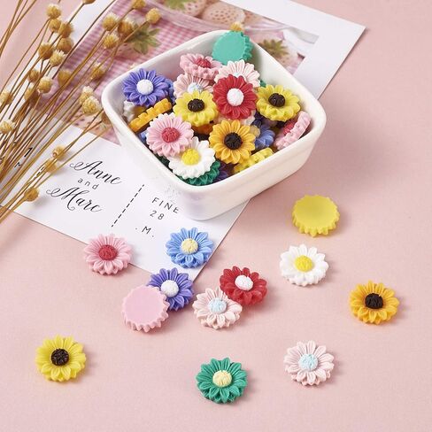Pandahall 50pcs Flatback راتنجات عباد الشمس cabochons 15x5mm undrilled floral cameo charms charms for diy jewlery scrapbooking esbellishments (darkorange) in Saudi Arabia