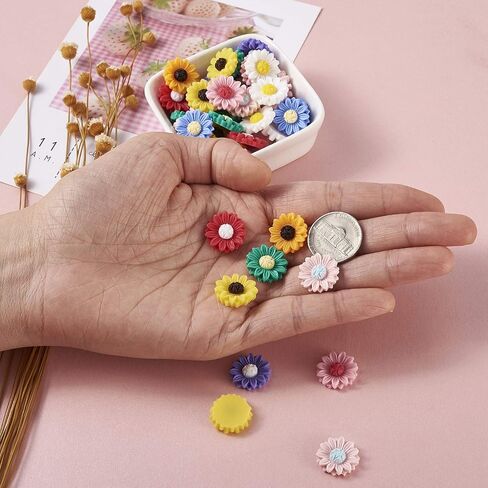 Pandahall 50pcs Flatback راتنجات عباد الشمس cabochons 15x5mm undrilled floral cameo charms charms for diy jewlery scrapbooking esbellishments (darkorange) in Saudi Arabia