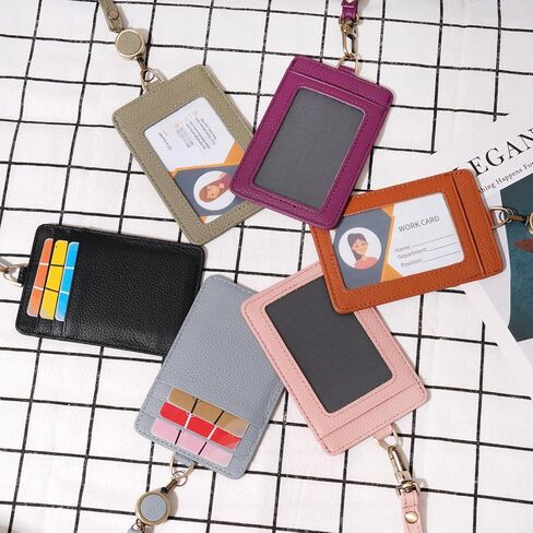 Wason Badge Holder ID Card Wallet Real Leather Case with Detachable Neck Lanyard, Hand Strap, Retractable Badge Reel - 5 Card Slots for Students Teachers Nurses Doctors Engineers (Black) in Kuwait