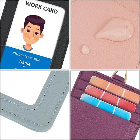 Wason Badge Holder ID Card Wallet Real Leather Case with Detachable Neck Lanyard, Hand Strap, Retractable Badge Reel - 5 Card Slots for Students Teachers Nurses Doctors Engineers (Black) in Kuwait