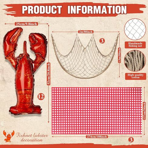 6 Pcs Crawfish Boil Party Supplies Includes Lobster Balloons Crawfish Tablecloth Fish Net Decorative Aluminum Foil Balloons for Nautical Themed Birthday Party Decoration in Saudi Arabia