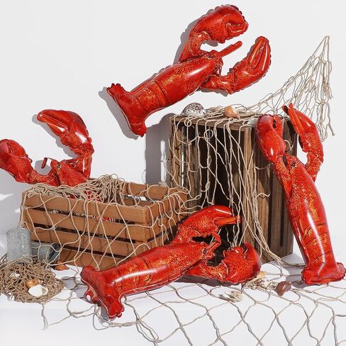 6 Pcs Crawfish Boil Party Supplies Includes Lobster Balloons Crawfish Tablecloth Fish Net Decorative Aluminum Foil Balloons for Nautical Themed Birthday Party Decoration in Saudi Arabia