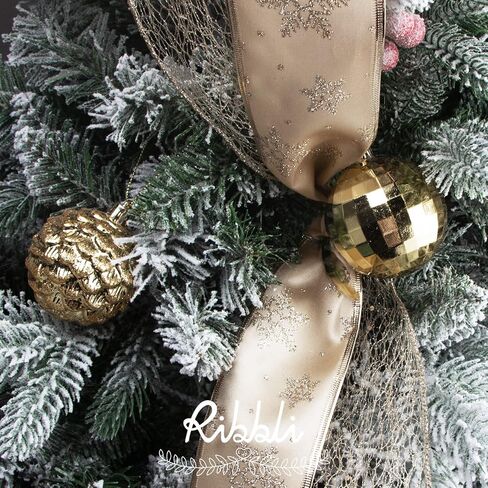 Ribbli Gold Glitter Christmas Ribbon - Wired, for Tree, Crafts, Gift Wrapping - 2.5 Inch x 6 Rolls, 36 Yards Total in Saudi Arabia