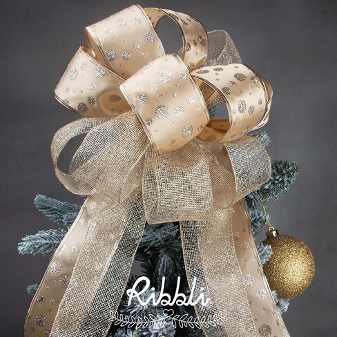 Ribbli Gold Glitter Christmas Ribbon - Wired, for Tree, Crafts, Gift Wrapping - 2.5 Inch x 6 Rolls, 36 Yards Total in Saudi Arabia
