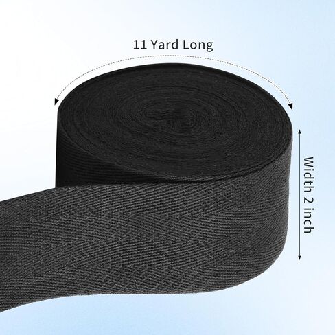 11 Yards Natural Cotton Twill Tape 2 Inch Wide, Herringbone Cotton Webbing, for DIY Crafting, Sewing, Dressmaking,Seam Binding(Black) in Kuwait