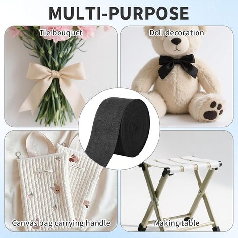 11 Yards Natural Cotton Twill Tape 2 Inch Wide, Herringbone Cotton Webbing, for DIY Crafting, Sewing, Dressmaking,Seam Binding(Black) in Kuwait