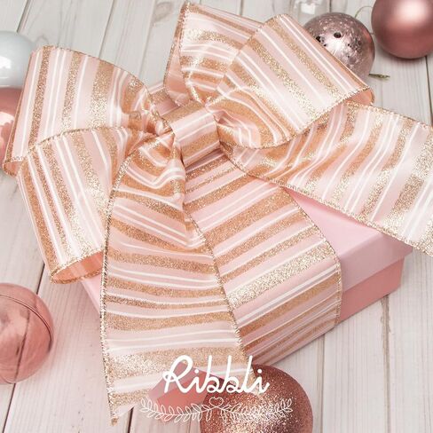 Ribbli Gold Glitter Christmas Ribbon - Wired, for Tree, Crafts, Gift Wrapping - 2.5 Inch x 6 Rolls, 36 Yards Total in Saudi Arabia
