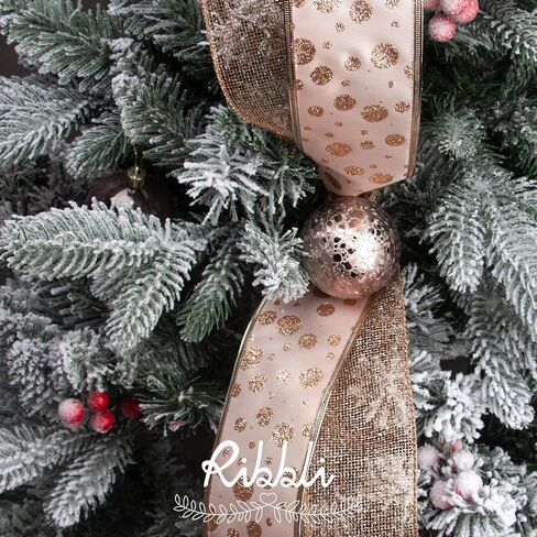 Ribbli Gold Glitter Christmas Ribbon - Wired, for Tree, Crafts, Gift Wrapping - 2.5 Inch x 6 Rolls, 36 Yards Total in Saudi Arabia