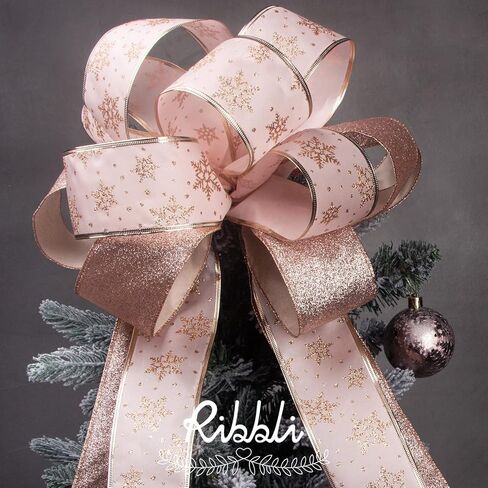 Ribbli Gold Glitter Christmas Ribbon - Wired, for Tree, Crafts, Gift Wrapping - 2.5 Inch x 6 Rolls, 36 Yards Total in Saudi Arabia