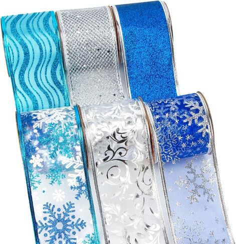 Ribbli Gold Glitter Christmas Ribbon - Wired ، للشجرة ، الحرف ، غلاف الهدايا - 2.5 بوصة × 6 لفات ، 36 ياردة المجموع in Saudi Arabia