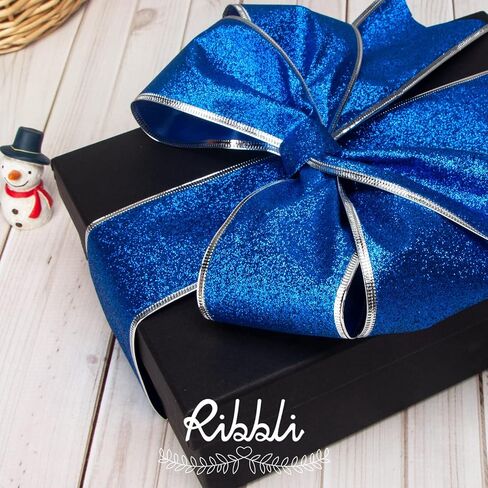 Ribbli Gold Glitter Christmas Ribbon - Wired ، للشجرة ، الحرف ، غلاف الهدايا - 2.5 بوصة × 6 لفات ، 36 ياردة المجموع in Saudi Arabia